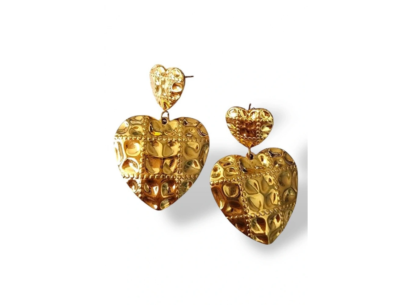 Altın Renk Kalp Figürlü Çelik Küpe (Çift)