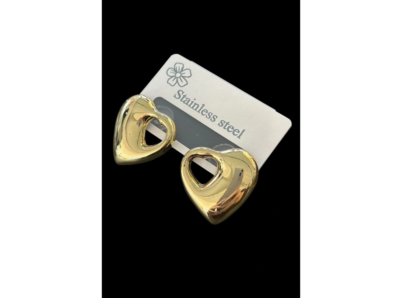 Altın Renk Kalp Figürlü Çelik Küpe (Çift)