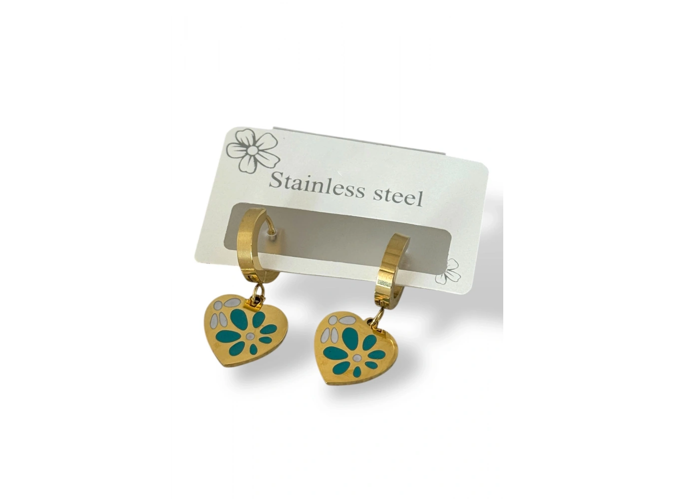 Altın Renk Kalp Figürlü Çelik Küpe (Çift)