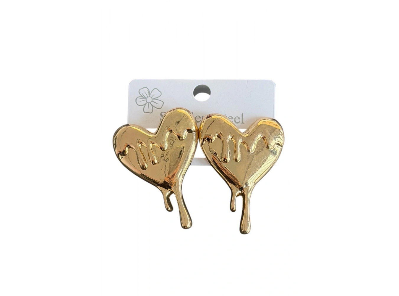Altın Renk Kalp Figürlü Çelik Küpe (Çift)