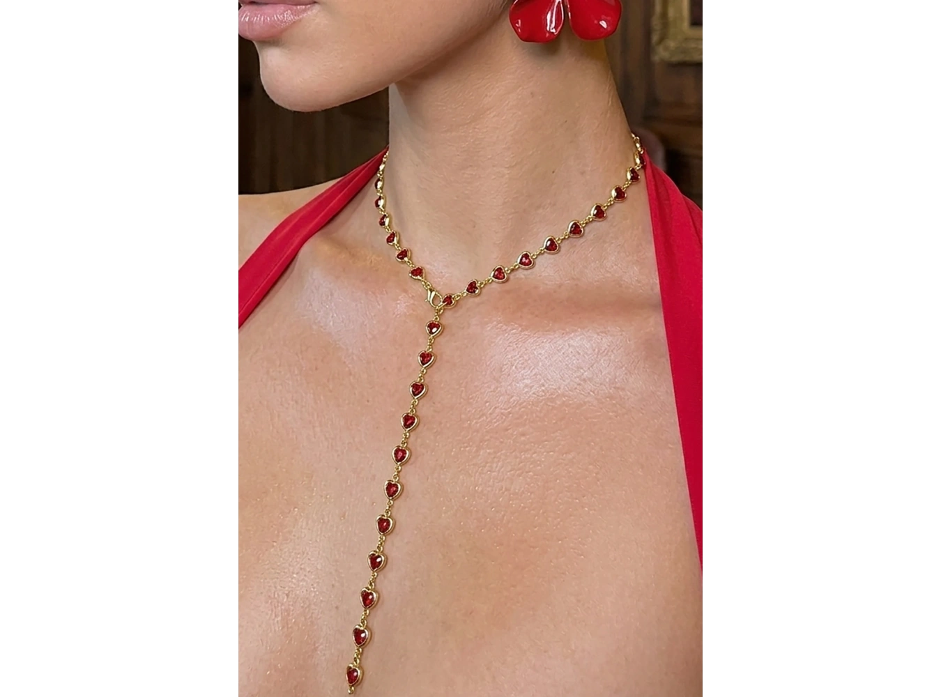 Altın Renk Kalp Figürlü Çelik Y Kolye