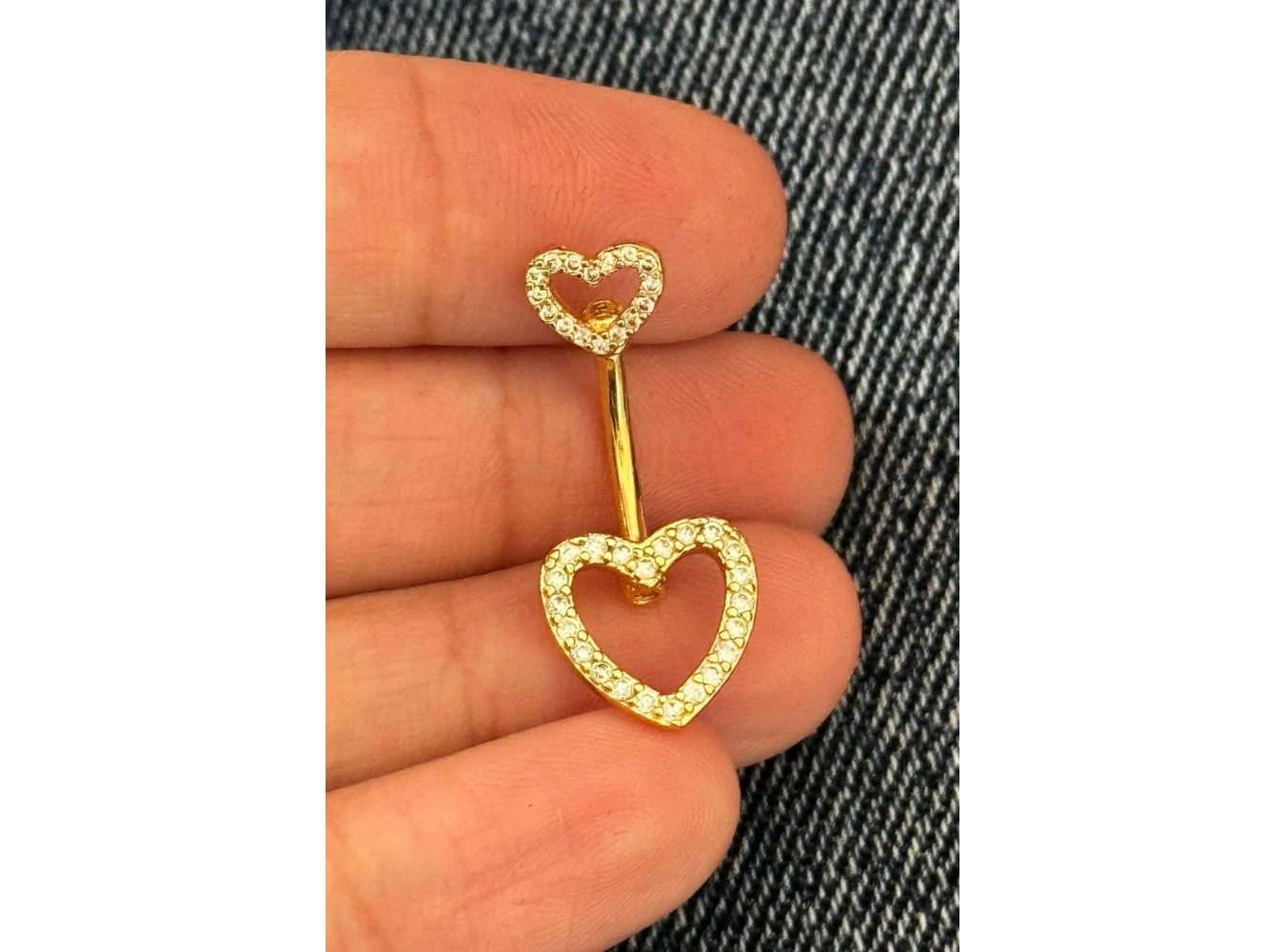 Altın Renk Kalp Figürlü Cerrahi Çelik Göbek Piercing
