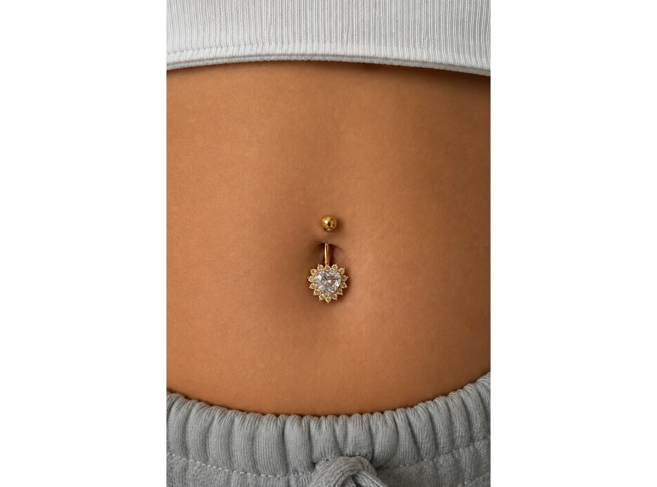 Altın Renk Kalp Figürlü Cerrahi Çlike Göbek Piercing