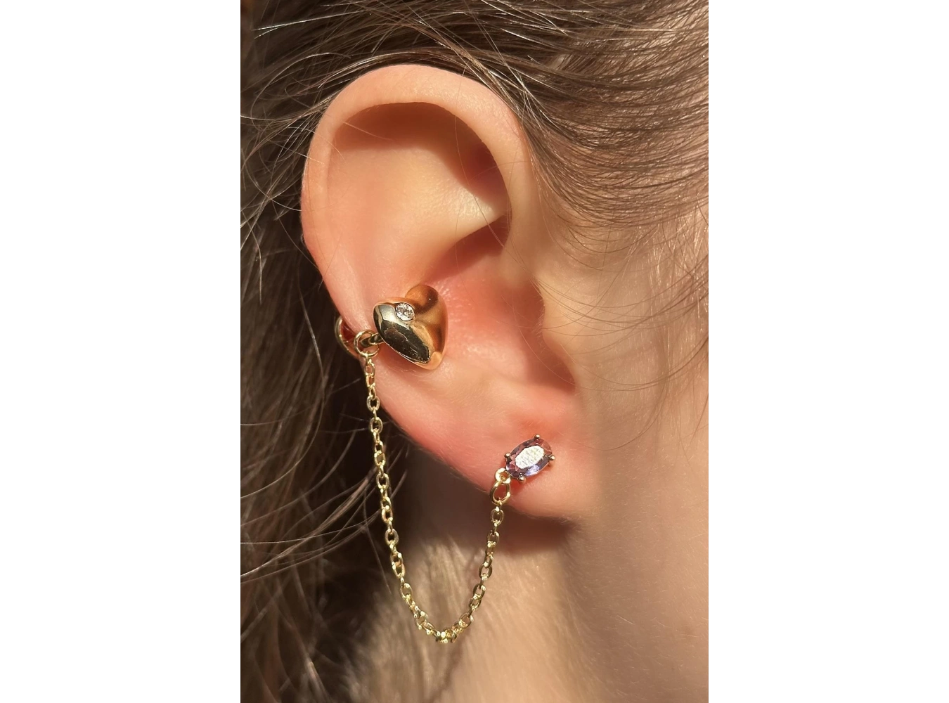 Altın Renk Kalp Figürlü Ear Cuff Küpe (Tek)