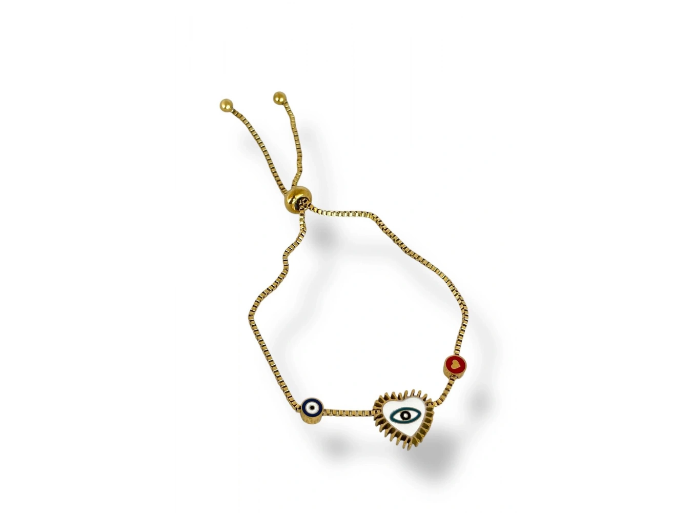 Altın Renk Kalp Figürlü Göz Detaylı Çelik Bileklik