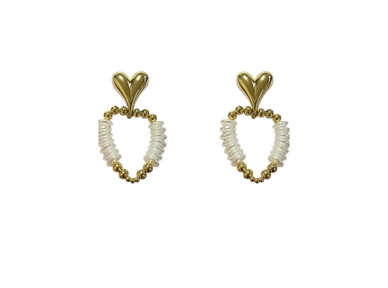 Altın Renk Kalp Figürlü İnci Detaylı Abiye Küpe (Çift)