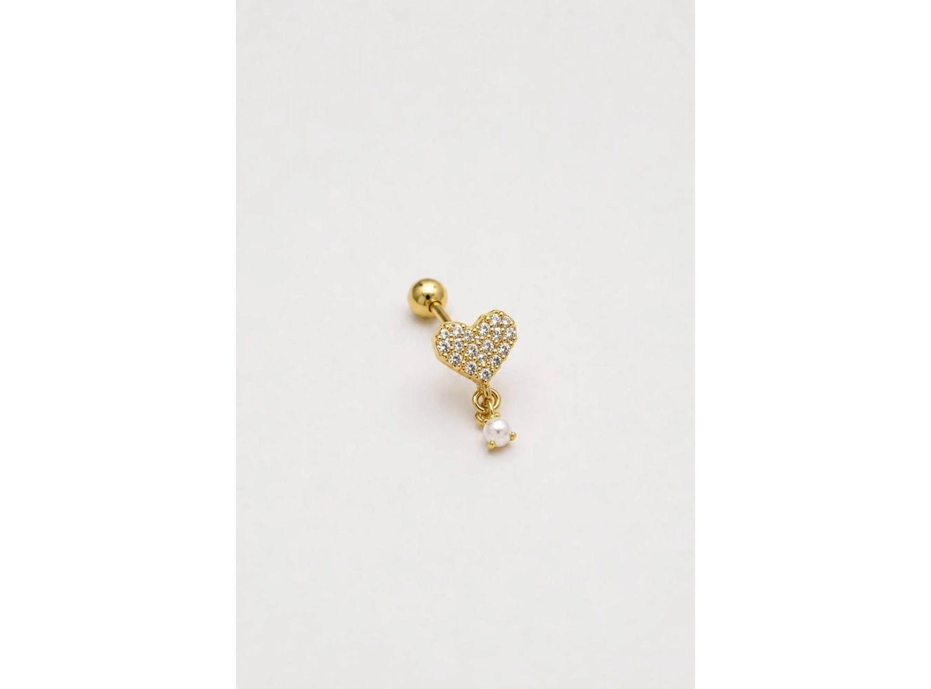 Altın   Renk Kalp Figürlü İnci Detaylı   Taşlı Cerrahi Çelik Tragus/Kıkırdak Küpe/Piercing (Tek)
