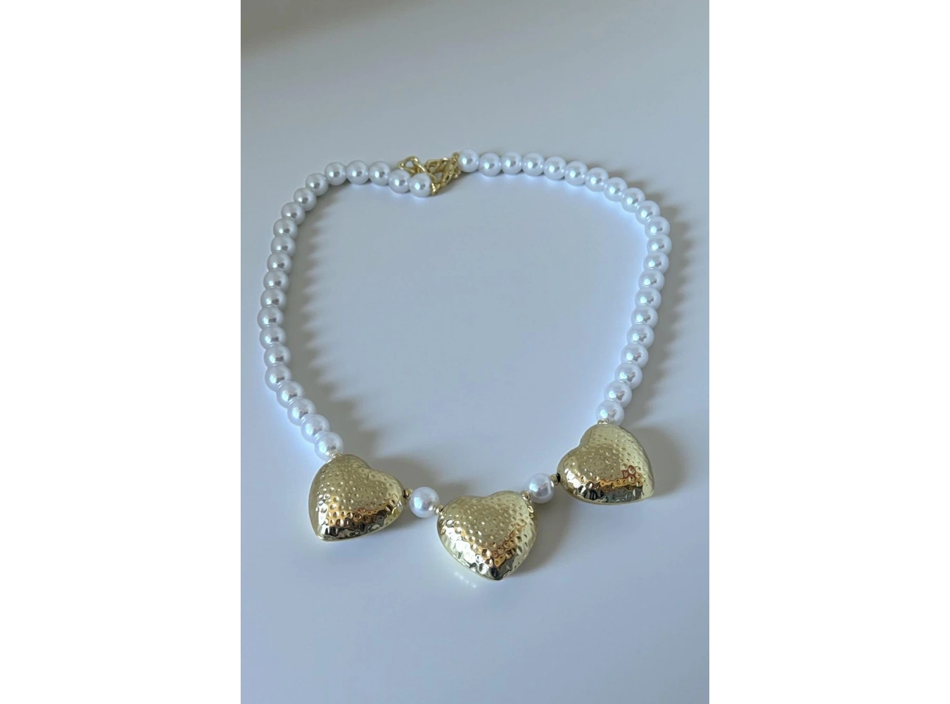 Altın Renk Kalp Figürlü İnci Detaylı YSX Kolye