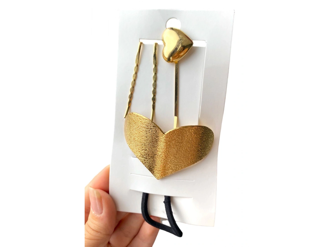 Altın Renk Kalp Figürlü Lastik Ve Tel Toka Set