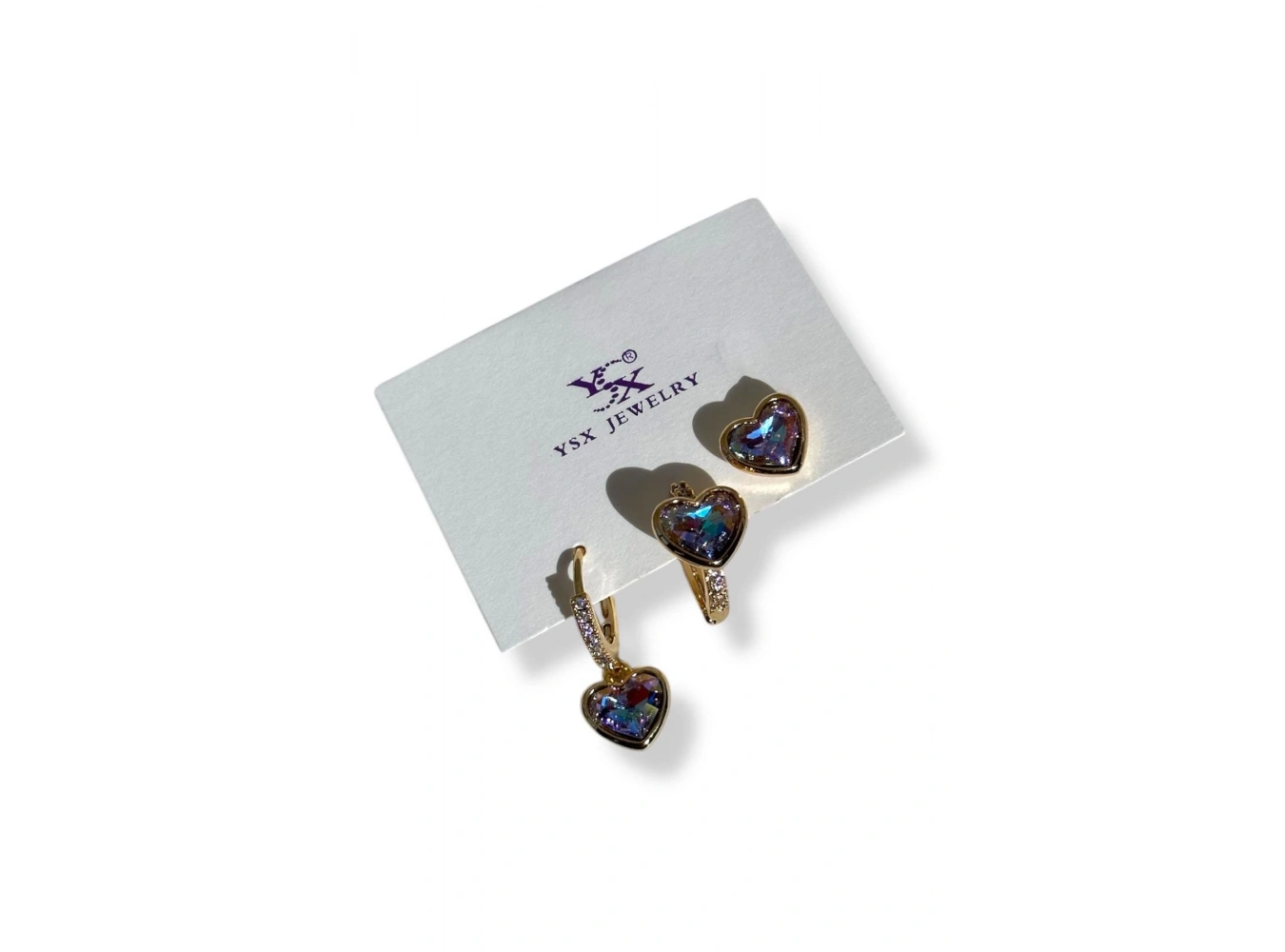 Altın Renk Kalp Figürlü Taş Detaylı 3lü YSX Küpe Set