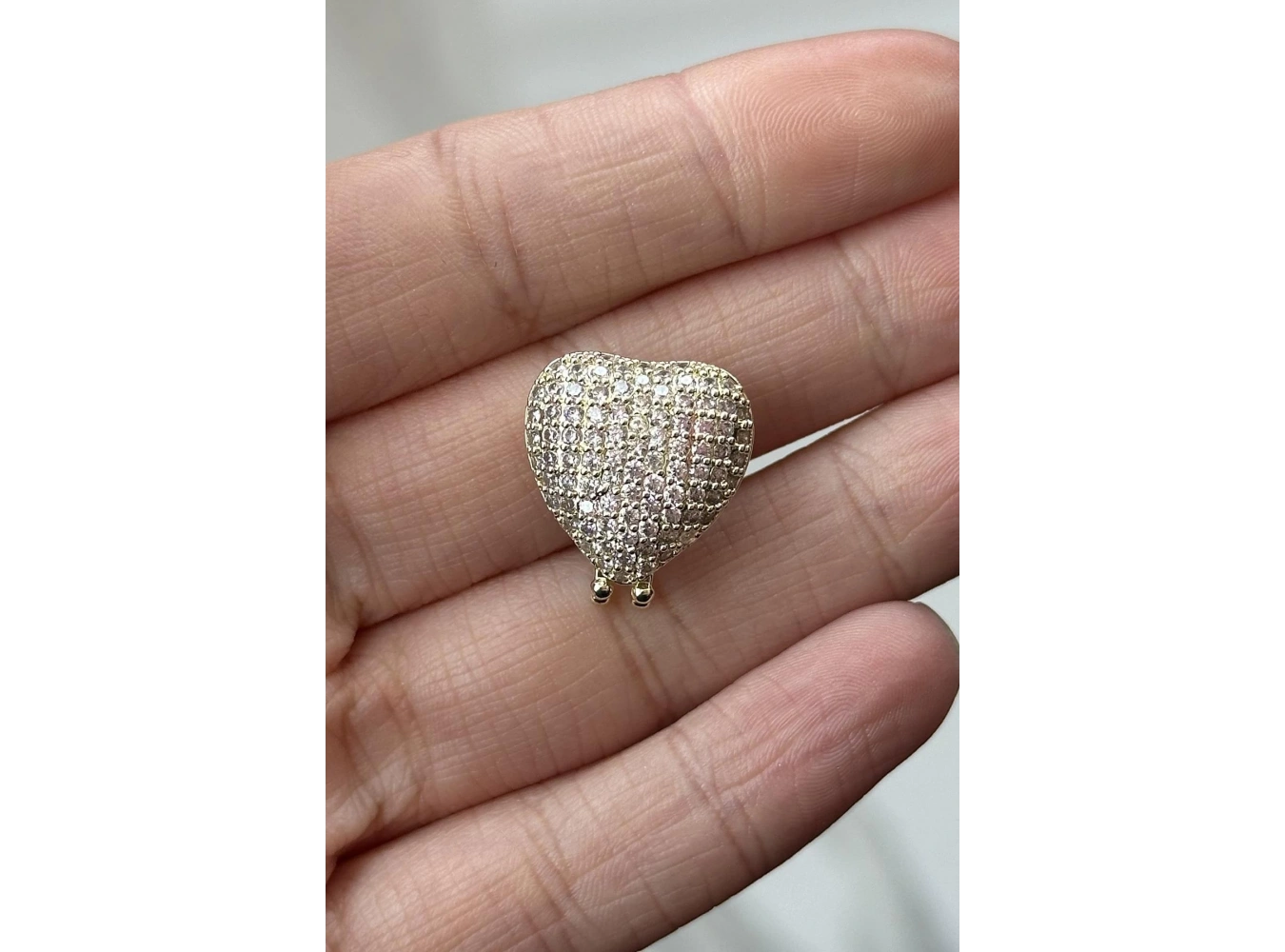 Altın Renk Kalp Figürlü Taş Detaylı Ajda Charm / Kolye/ Bileklik Ucu