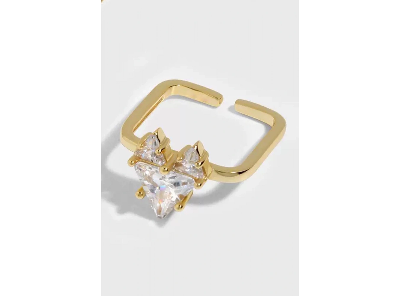 Altın Renk Kalp Figürlü Taş Detaylı Ayarlanabilir Yüzük