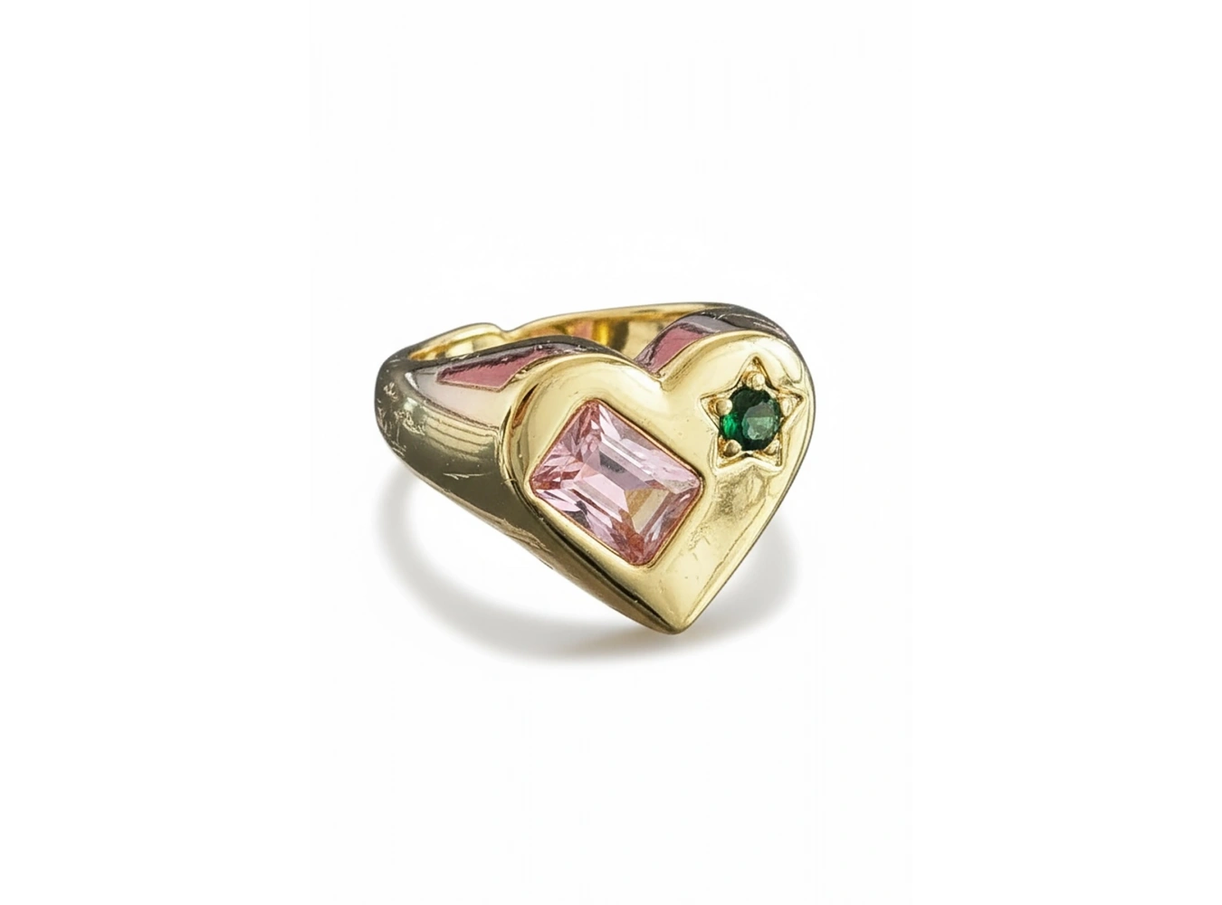 Altın Renk Kalp Figürlü Taş Detaylı Ayarlanabilir Yüzük