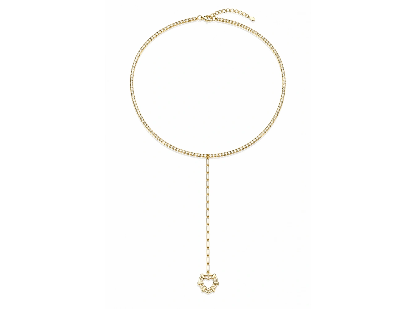 Altın Renk Kalp Figürlü Taş Detaylı Choker Kolye