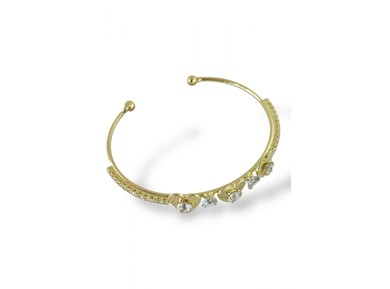 Altın Renk Kalp Figürlü Taş Detaylı Kelepçe Bileklik