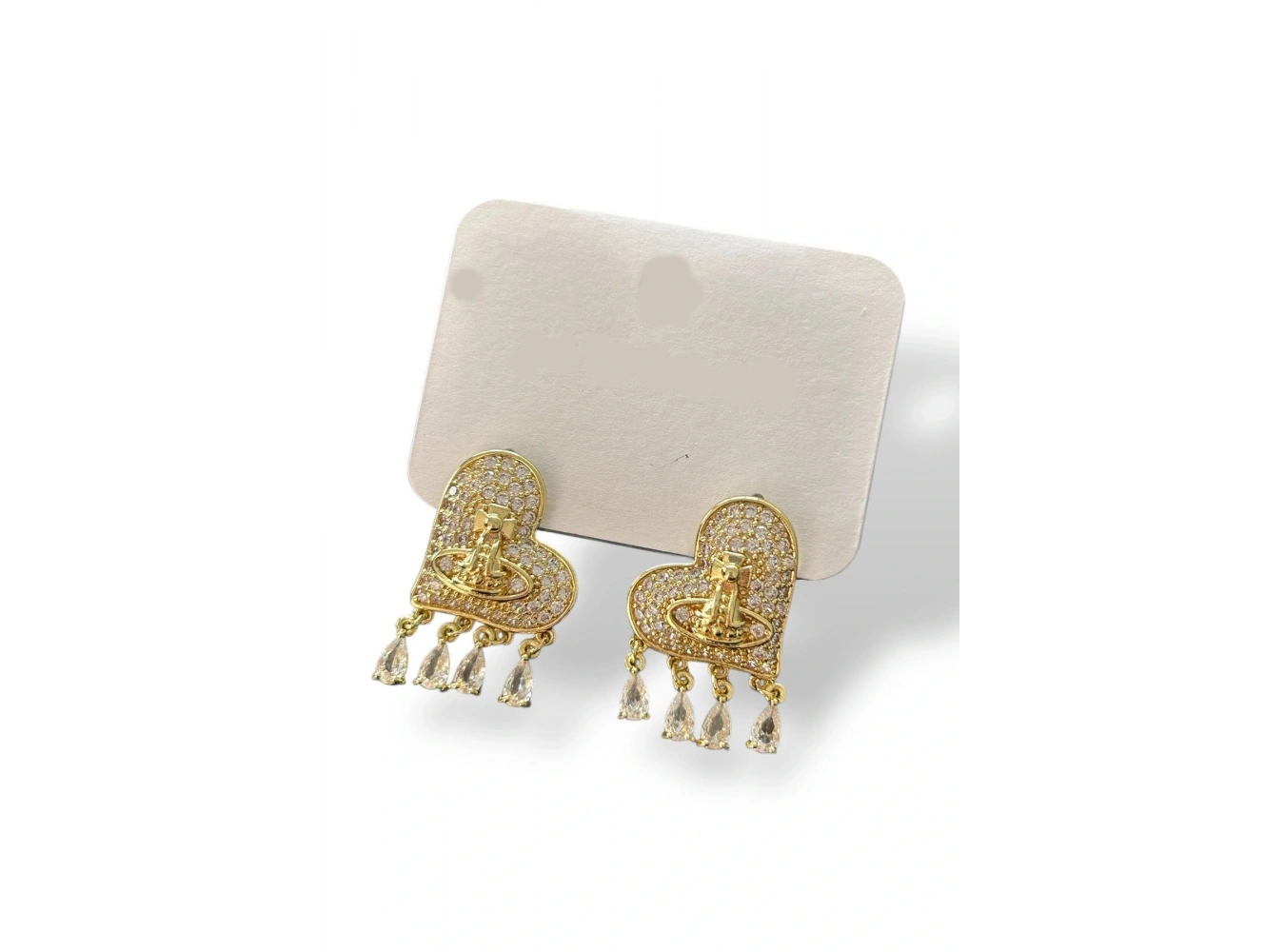 Altın Renk Kalp Figürlü Taş Detaylı Küpe (Çift)