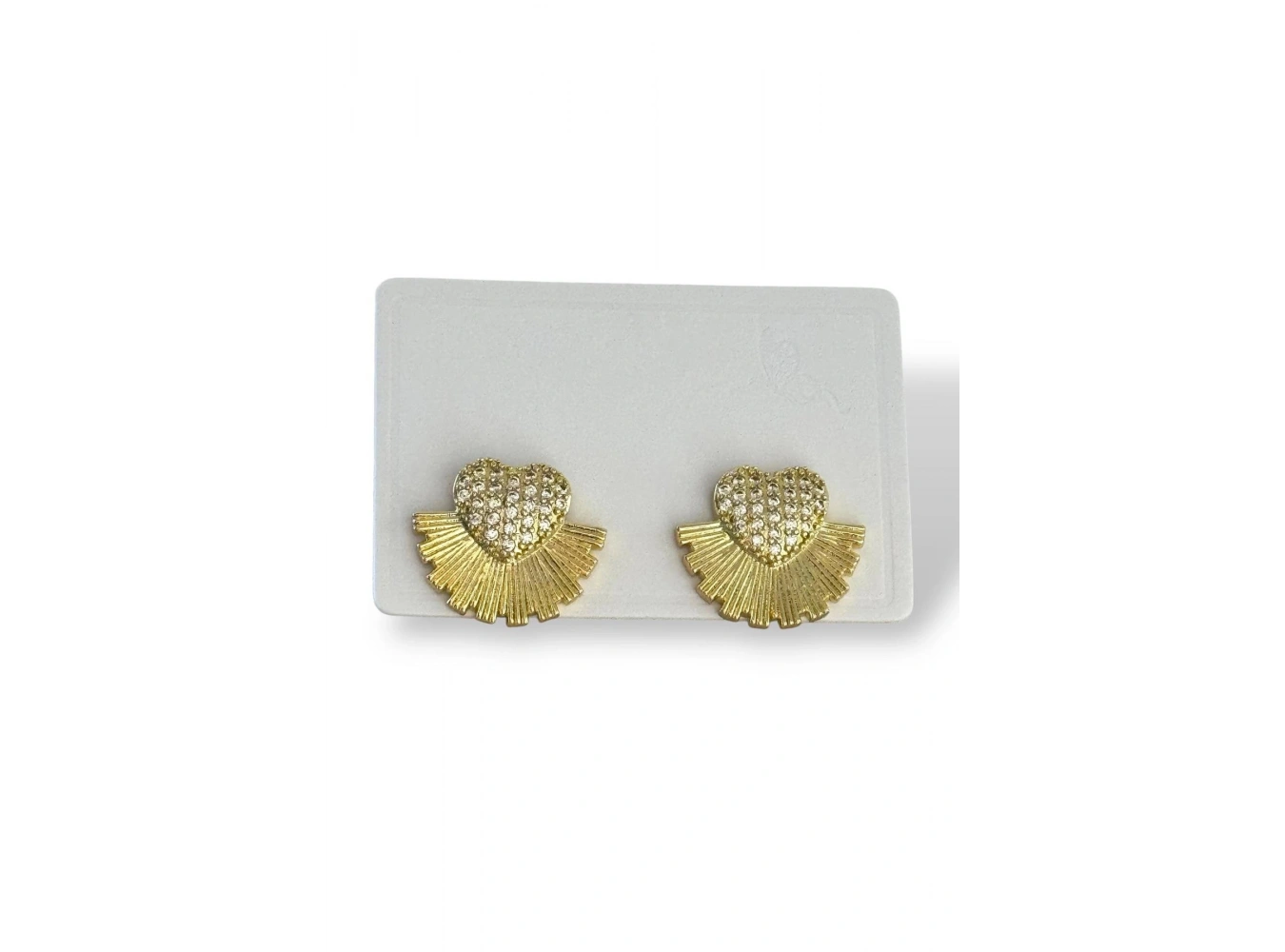 Altın Renk Kalp Figürlü Taş Detaylı Küpe (Çift)