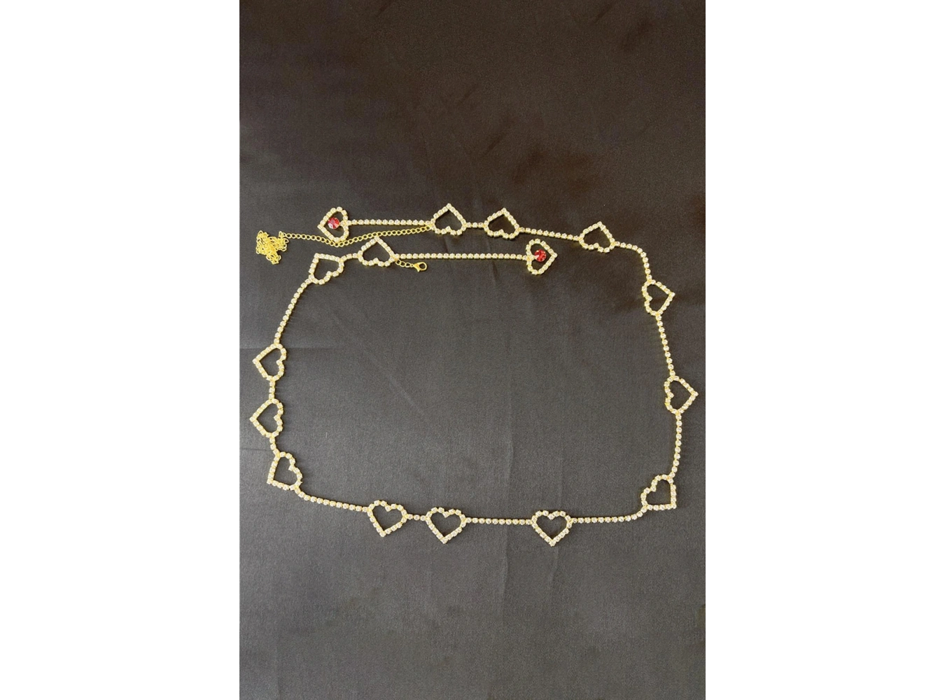 Altın Renk Kalp Figürlü Taş Detaylı Tasarım Bel Zinciri/Vücut Aksesuar