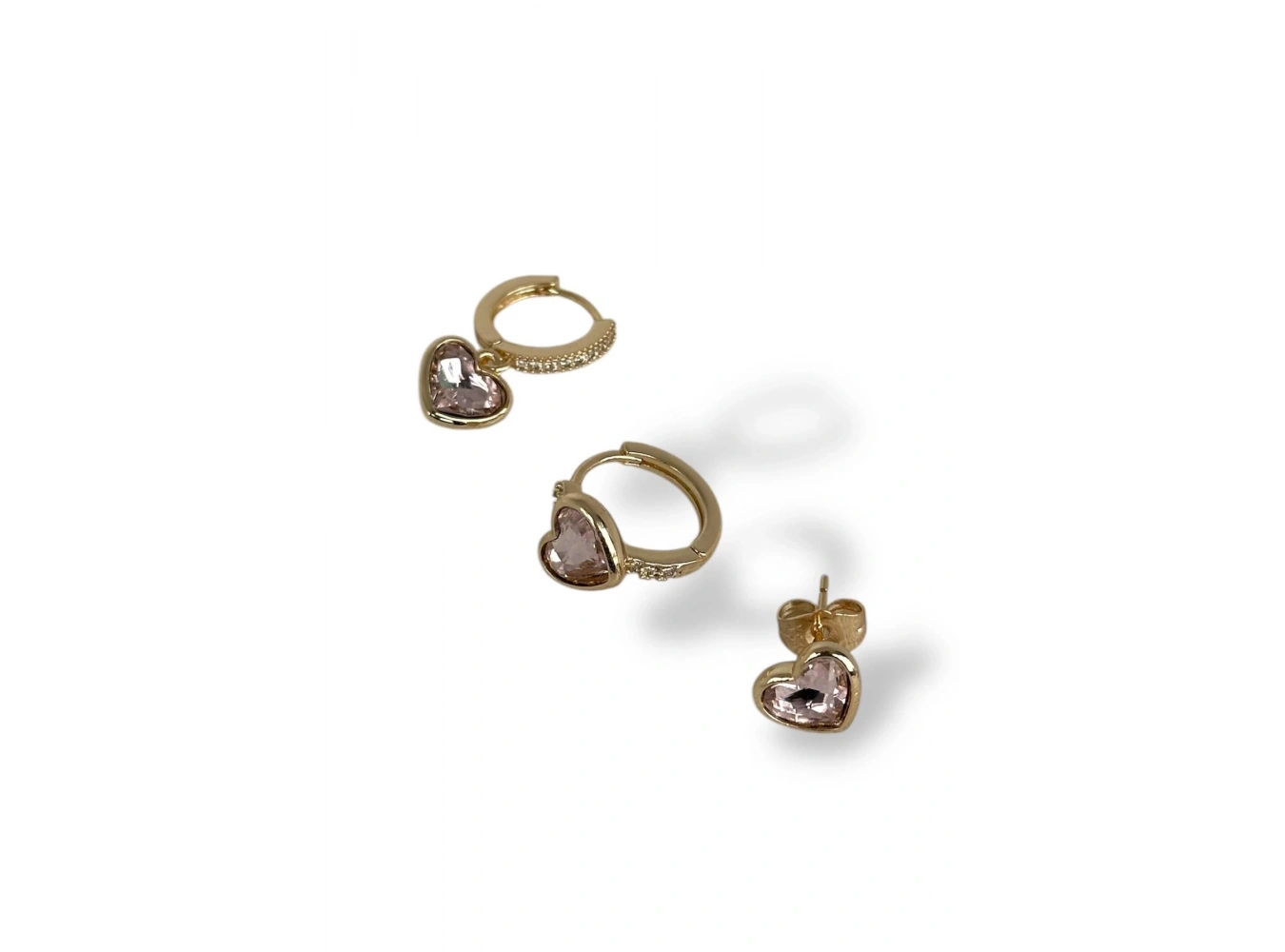 Altın Renk Kalp Figürlü Taş Detaylı VİP 3lü YSX Küpe Set