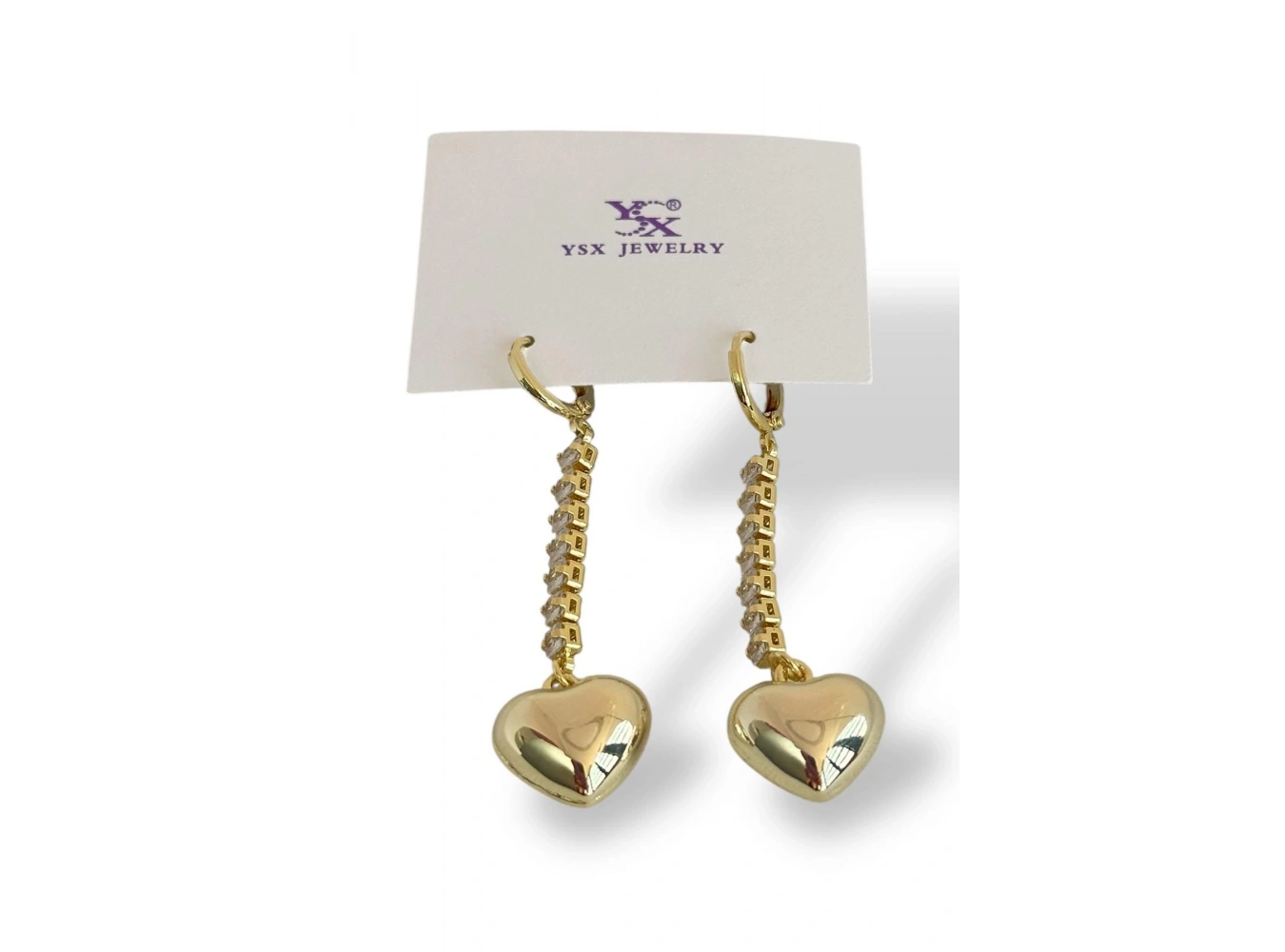 Altın Renk Kalp Figürlü Taş Detaylı VİP YSX Küpe (Çift)