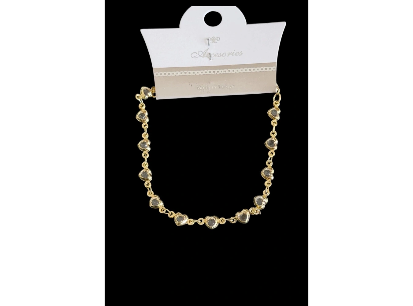 Altın Renk Kalp Figürlü Taşlı Bileklik