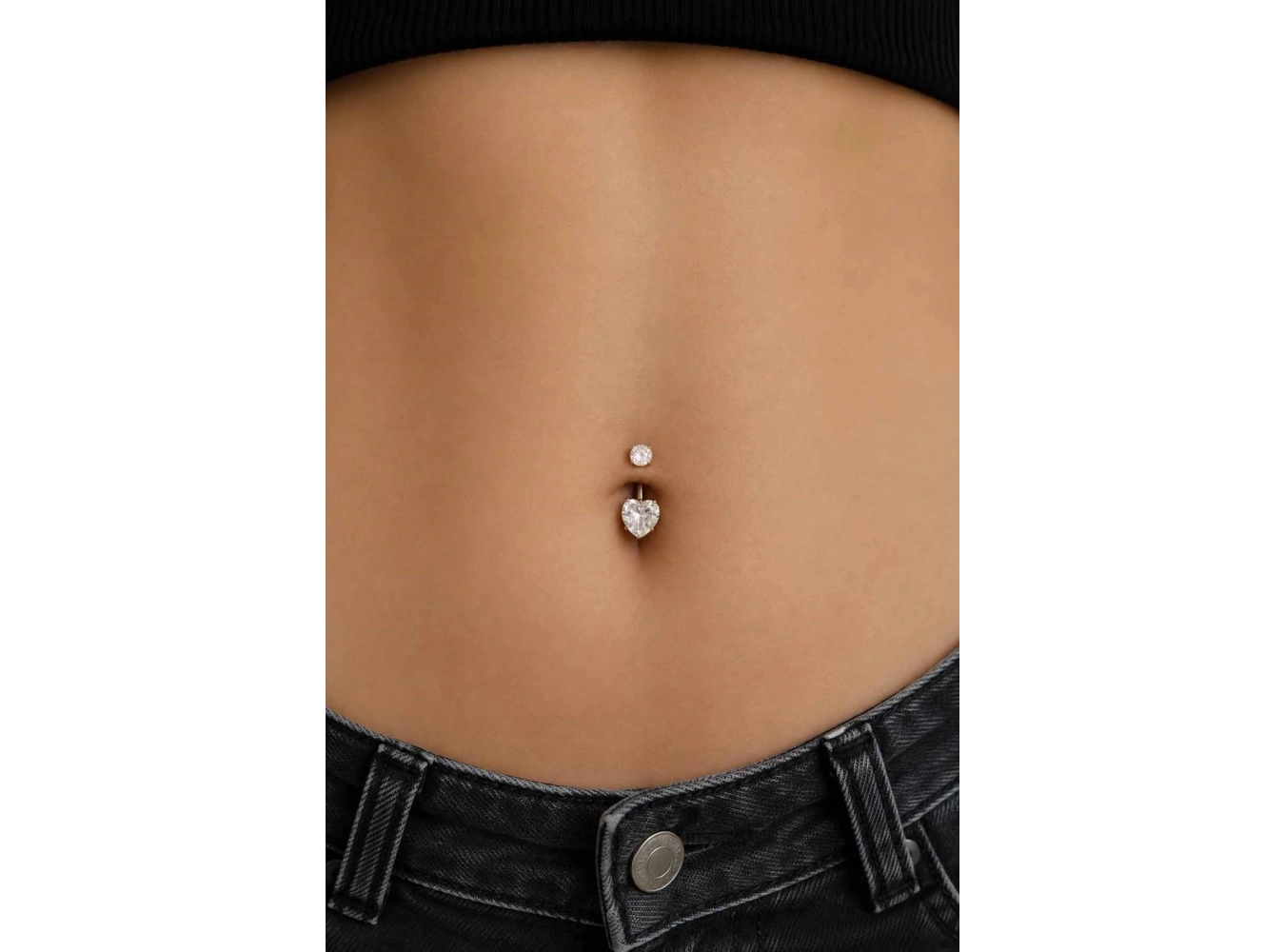 Altın Renk Kalp Figürlü Taşlı Cerrahi Çelik Göbek Piercing