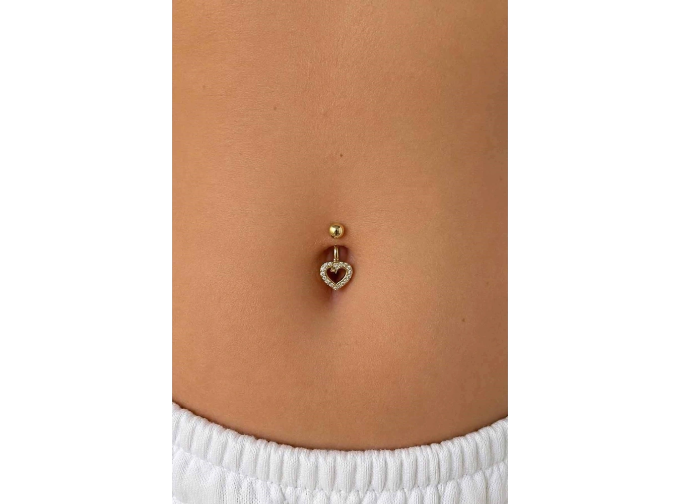 Altın Renk Kalp Figürlü Taşlı Cerrahi Çelik Göbek Piercing
