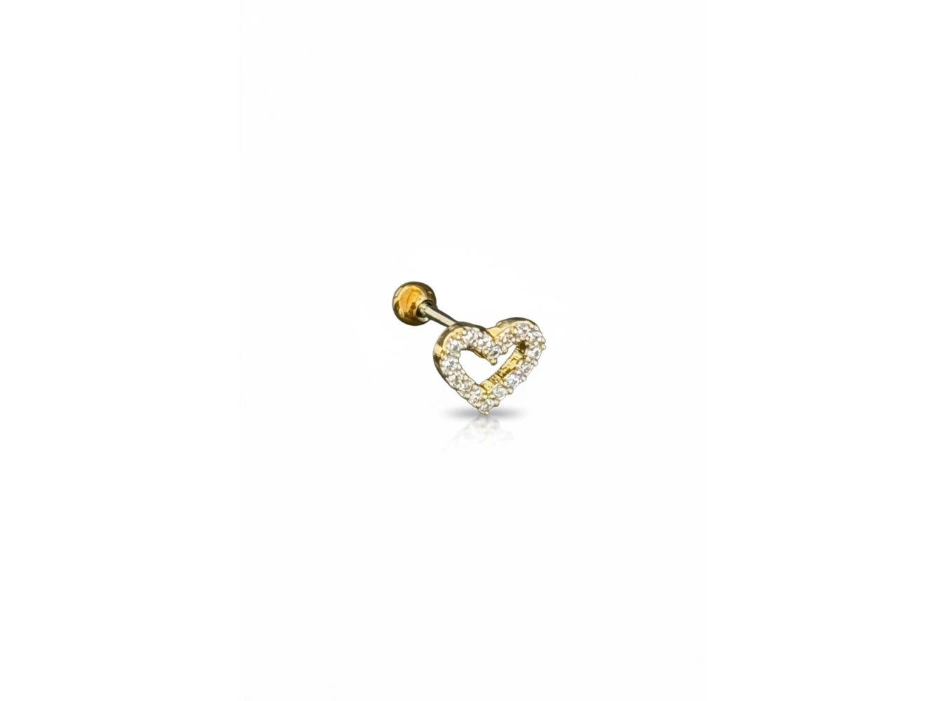 Altın Renk Kalp Figürlü Taşlı Cerrahi Çelik Tragus/Kıkırdak Küpe/Piercing (Tek)