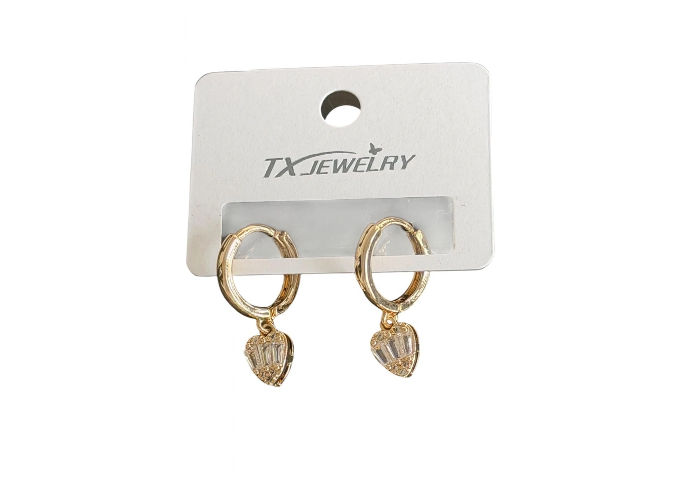 Altın Renk Kalp Figürlü Tx Taşlı Küpe (Çift)