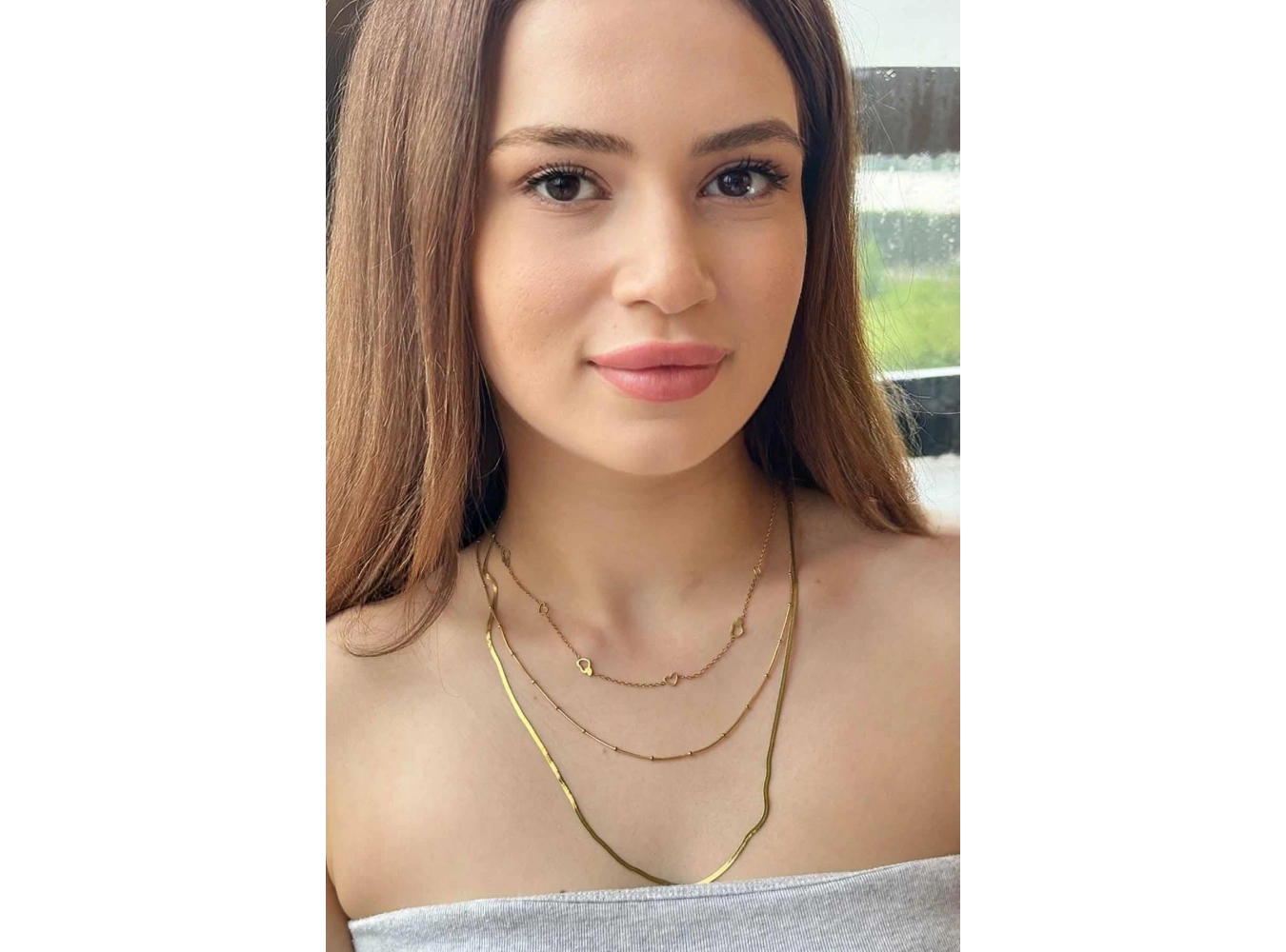 Altın Renk Kalp Figürlü Üçlü Çelik Kolye
