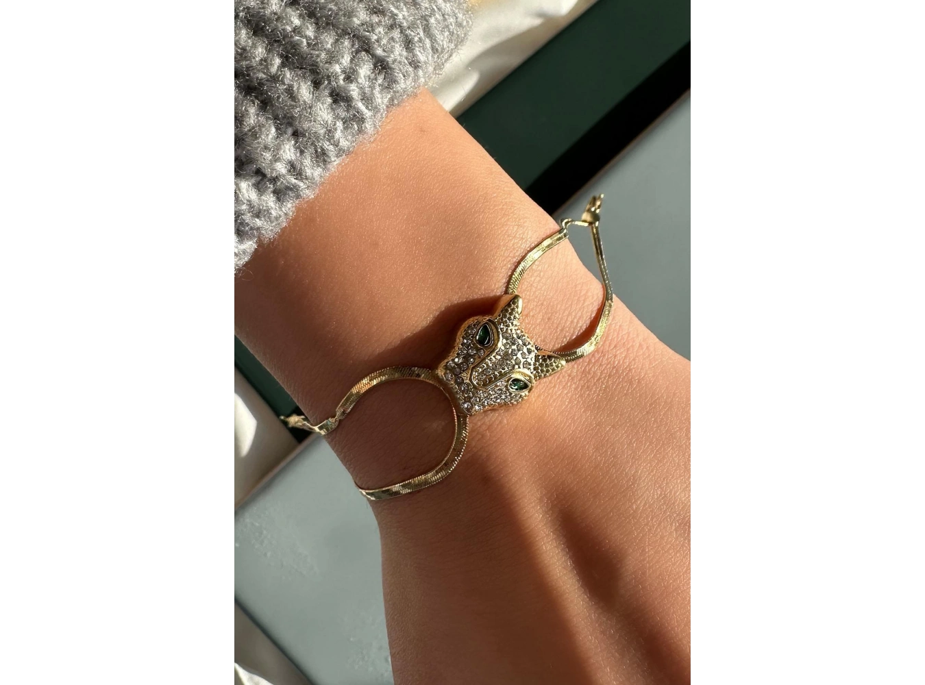 Altın Renk Kaplan Figürlü Çelik Bileklik