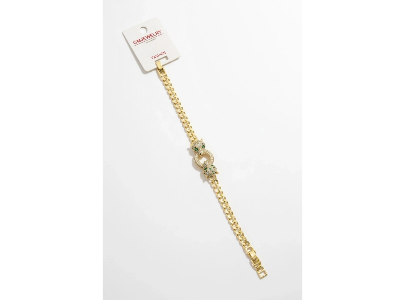 Altın Renk Kaplan Figürlü Taş Detaylı 14K Altın Kaplama CM Bileklik