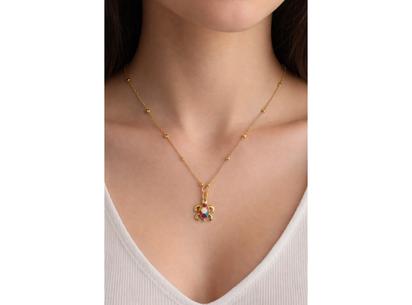 Altın Renk Kaplumbağa Figürlü Çelik Kolye