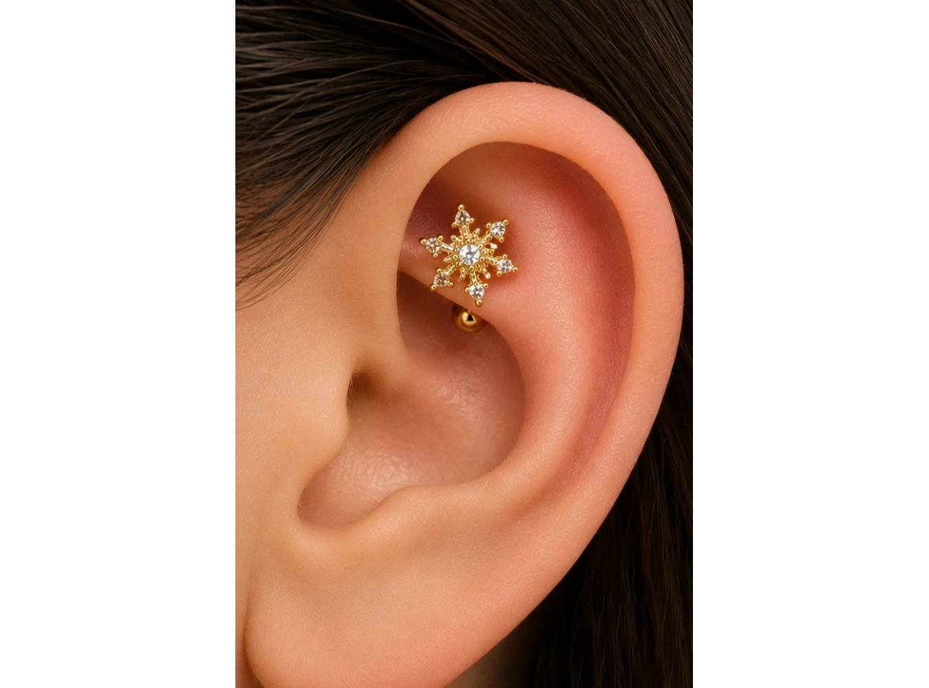 Altın Renk Kar Tanesi Figürlü Cerrahi Çelik Roof Küpe/Piercing (Tek)