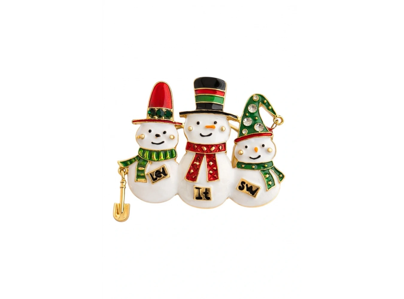 Altın Renk Kardan Adam Figürlü Yılbaşı Temalı Broş