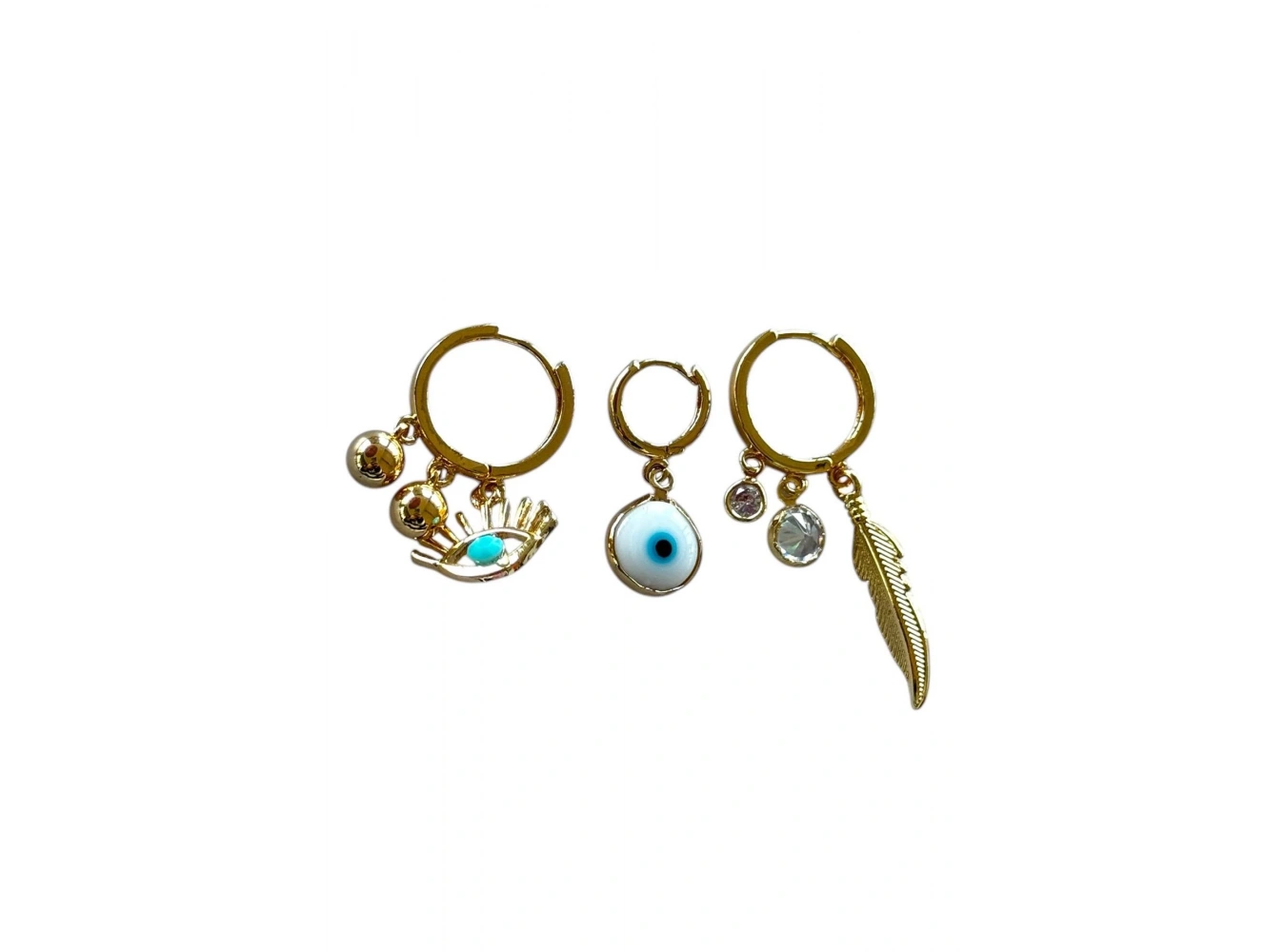 Altın Renk Karışık Figürlü 3lü Küpe Set