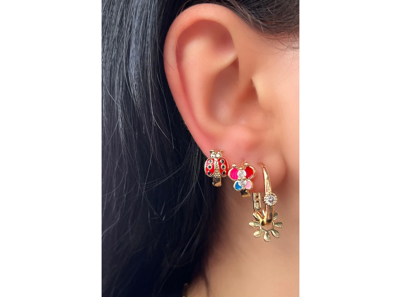 Altın Renk Karışık Figürlü 3lü YSX Küpe Set