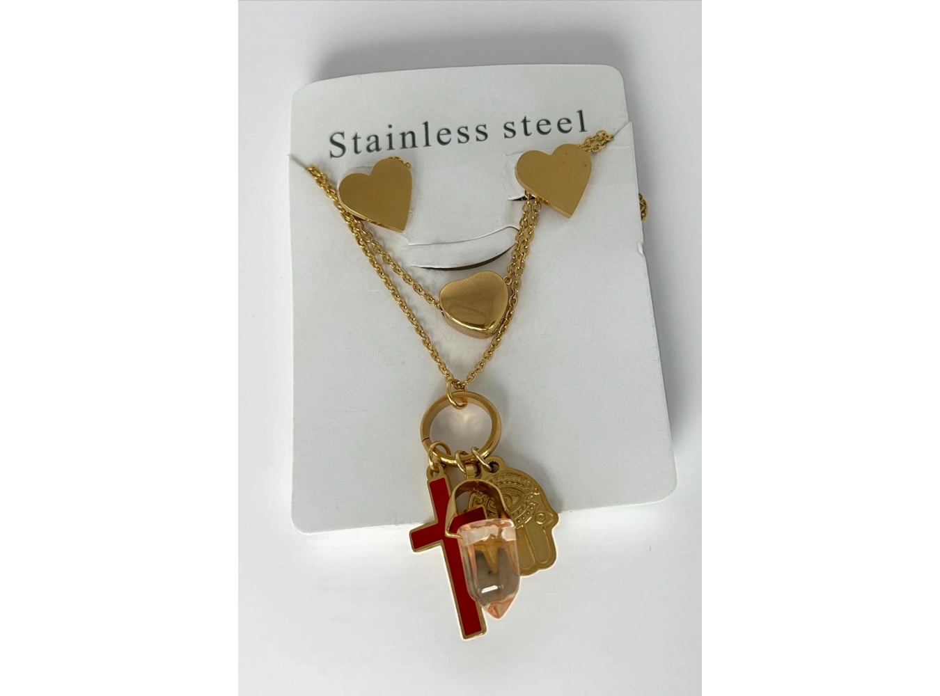 Altın Renk Karışık Figürlü Çelik Kolye Set