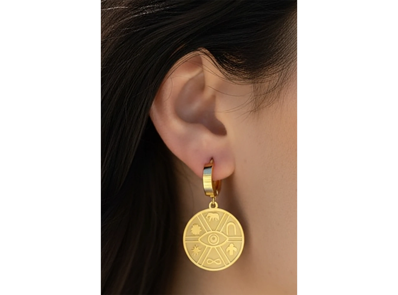 Altın Renk Karışık Figürlü Çelik Küpe (Çift)