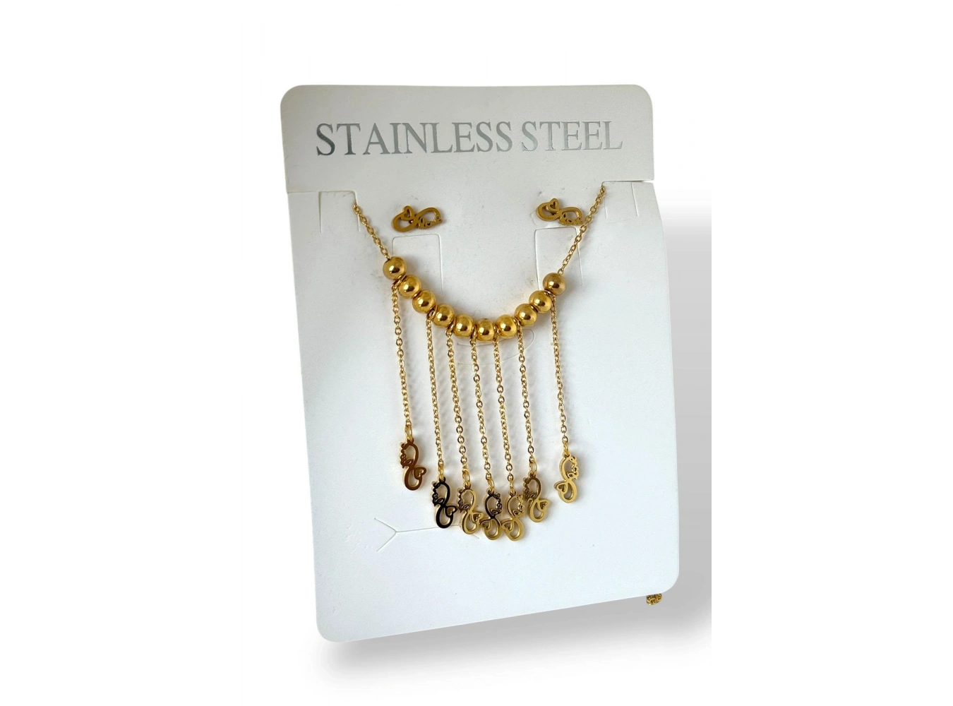 Altın Renk Karışık Figürlü Çelik Küpe Kolye Set