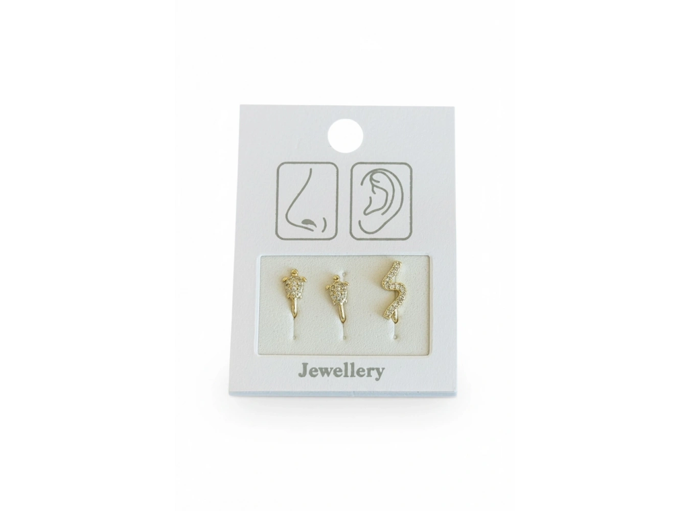 Altın Renk  Karışık Figürlü Deliksiz Kulak/Burun 3lü Piercing Set