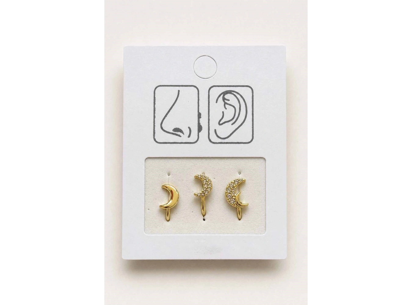 Altın Renk Karışık Figürlü Deliksiz Kulak/Burun 3lü Piercing Set