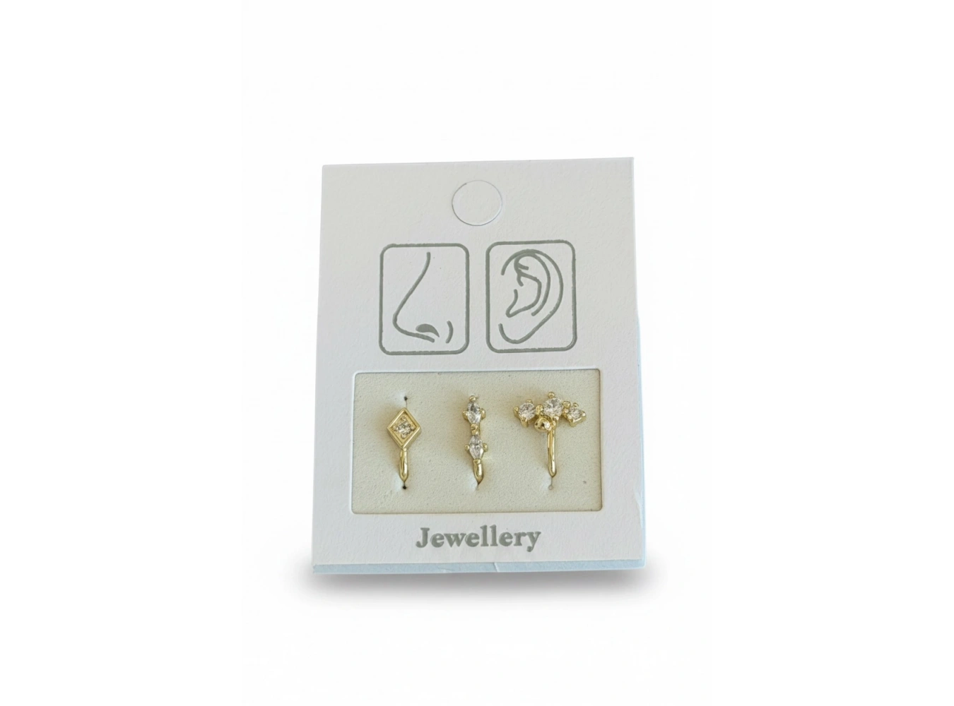 Altın Renk Karışık Figürlü Deliksiz Kulak/Burun 3lü Piercing Set