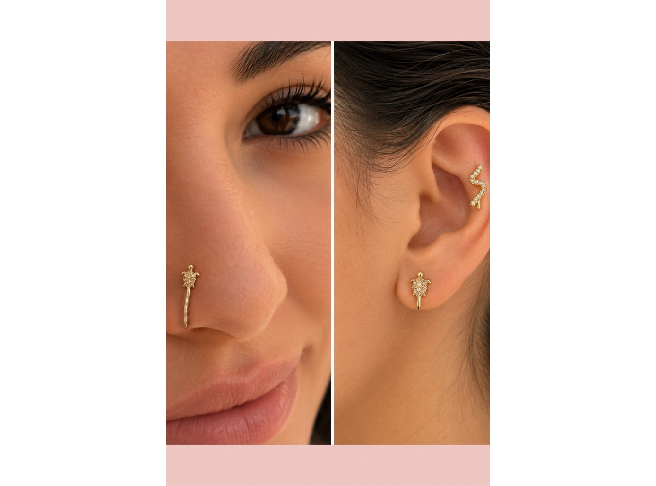 Altın Renk  Karışık Figürlü Deliksiz Kulak/Burun 3lü Piercing Set