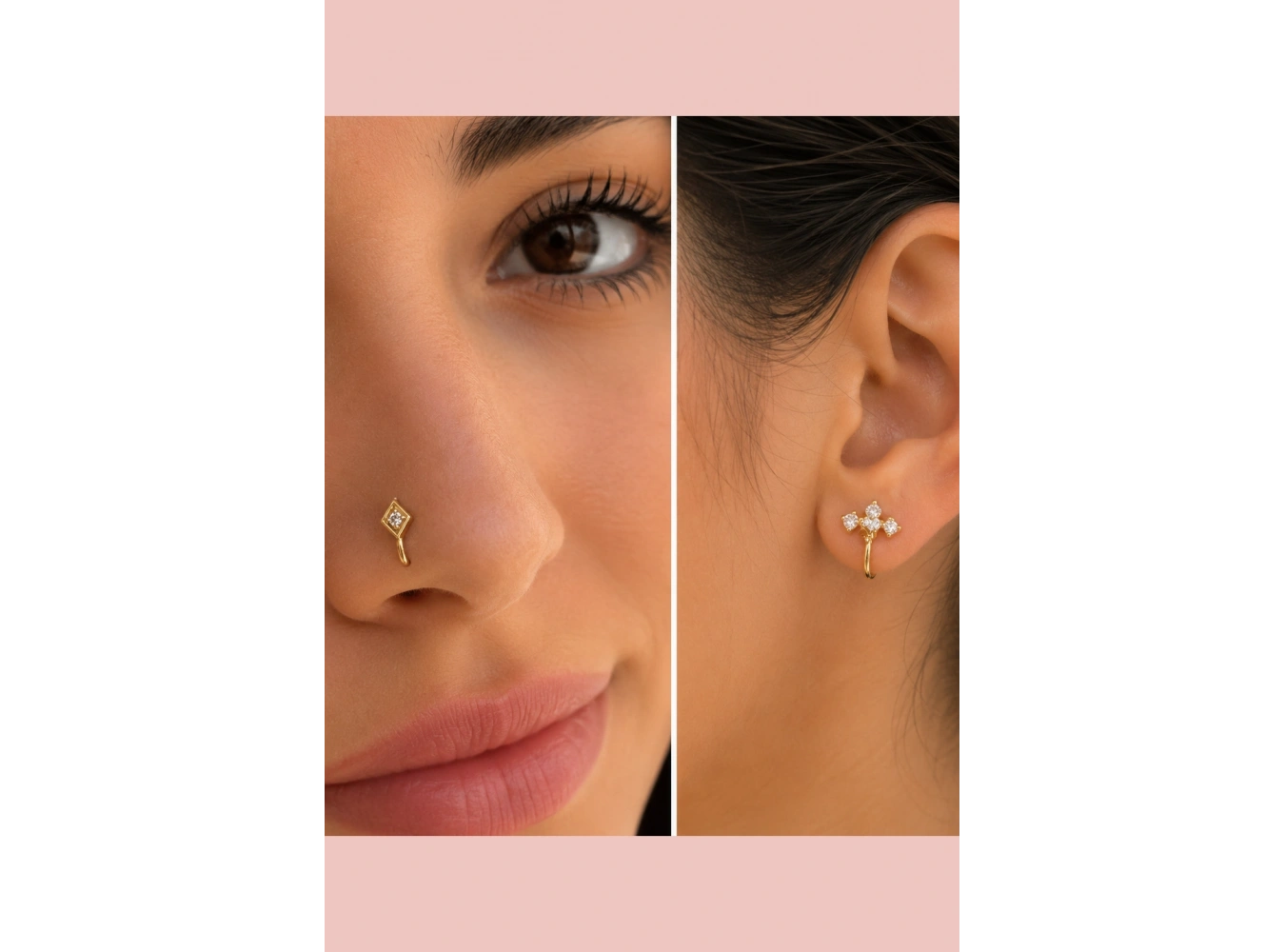 Altın Renk Karışık Figürlü Deliksiz Kulak/Burun 3lü Piercing Set