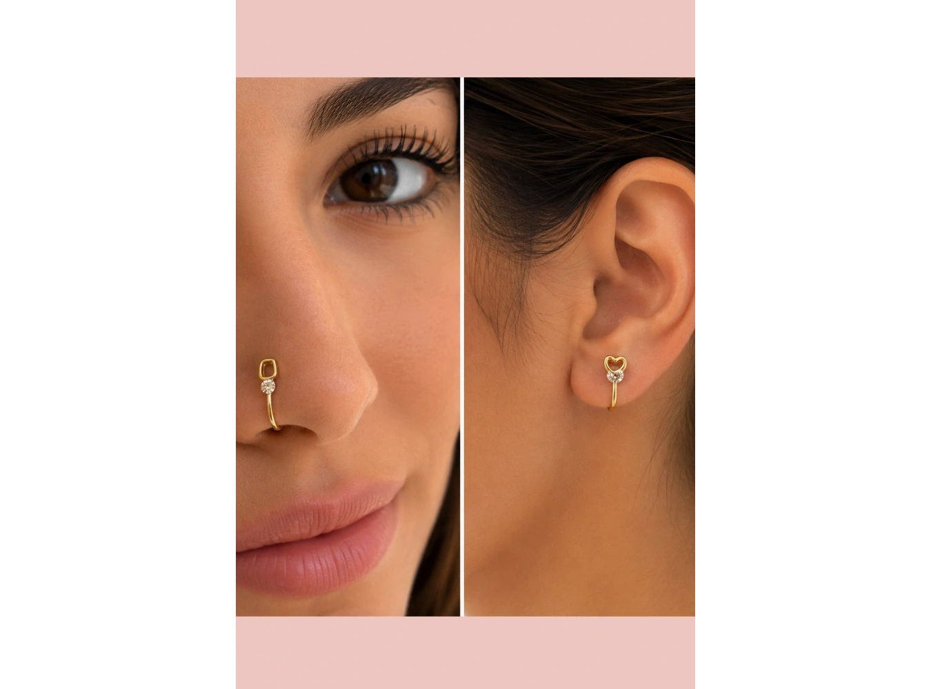 Altın Renk Karışık Figürlü Deliksiz Kulak/Burun 3lü Piercing Set