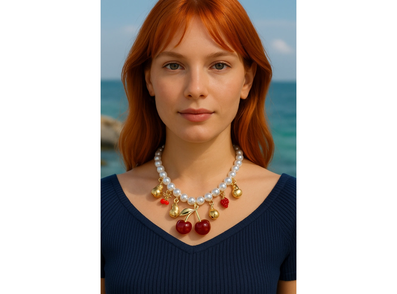 Altın Renk Karışık Figürlü İnci Detaylı Tasarım Kolye