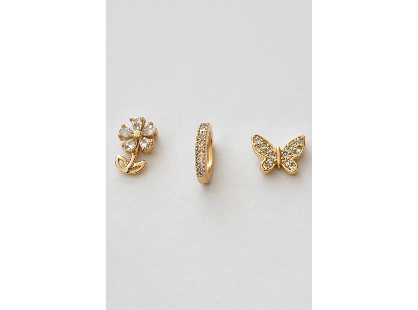 Altın Renk Karışık Figürlü Taş Detaylı 3lü YSX Küpe Set