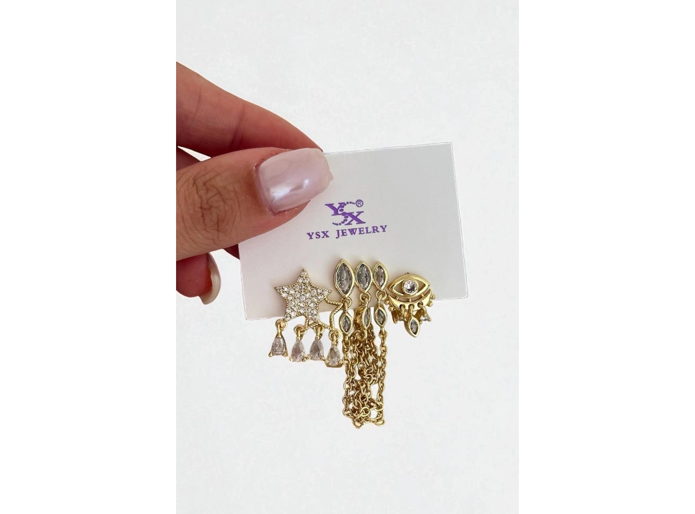 Altın Renk Karışık Figürlü Taş Detaylı 3lü YSX Küpe Set