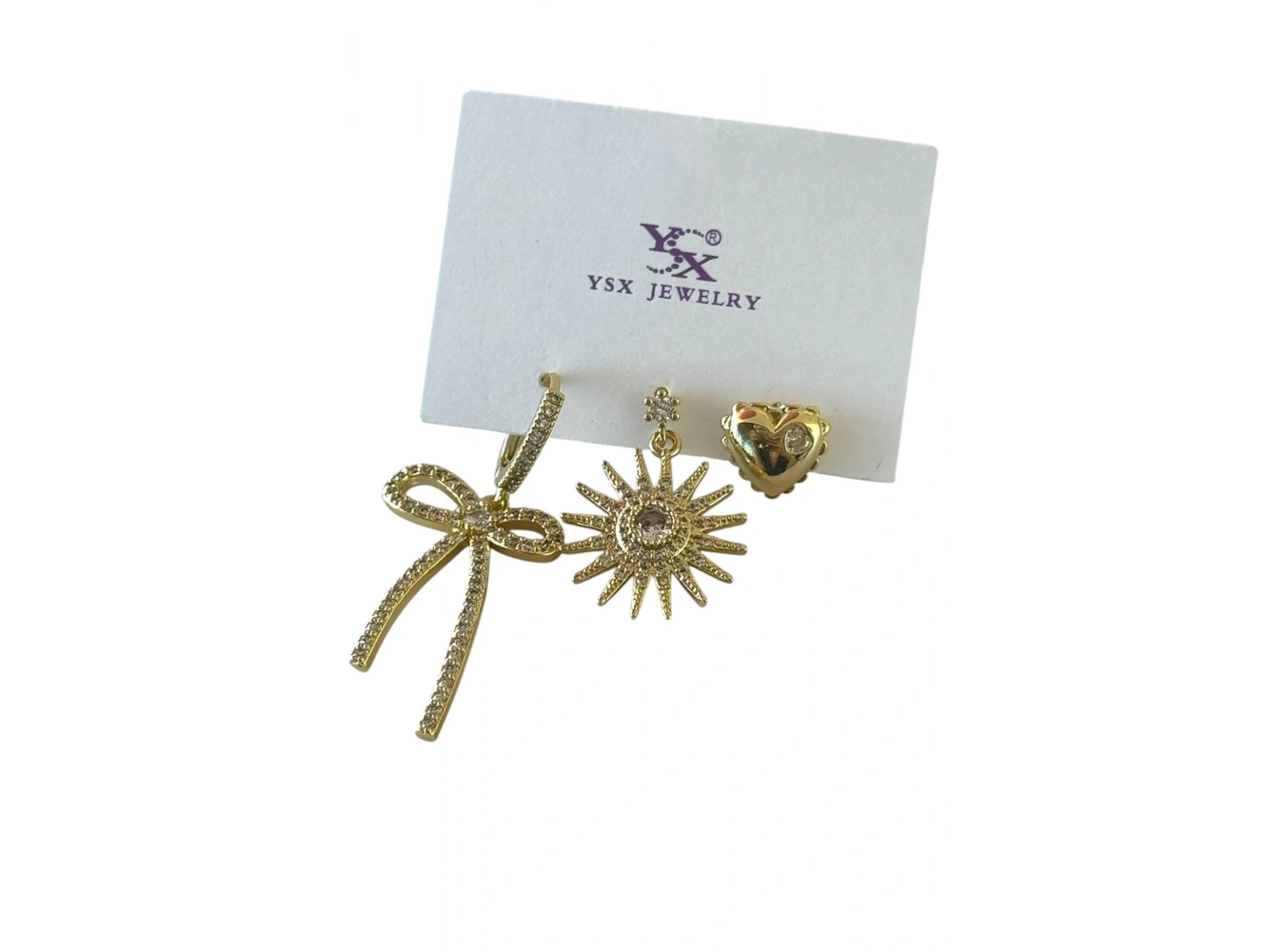 Altın Renk Karışık Figürlü Taş Detaylı 3lü YSX Küpe Set